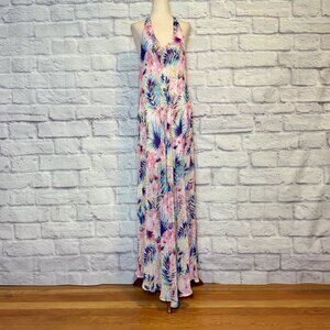 Feline White Silk Blend Floral Halter Dress